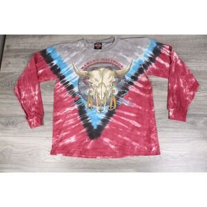 Vintage Harley Davidson Motorcycles Long Sleeve Large 90s Skull Made Usa Tie Dye